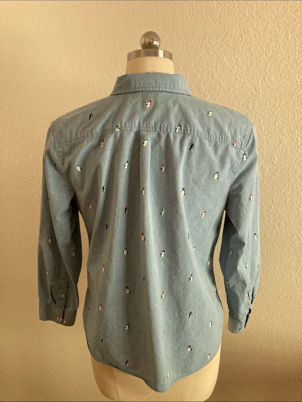 Talbots Light Blue Button-Down Shirt with Whimsical Penguin Motif - Picture 5 of 9